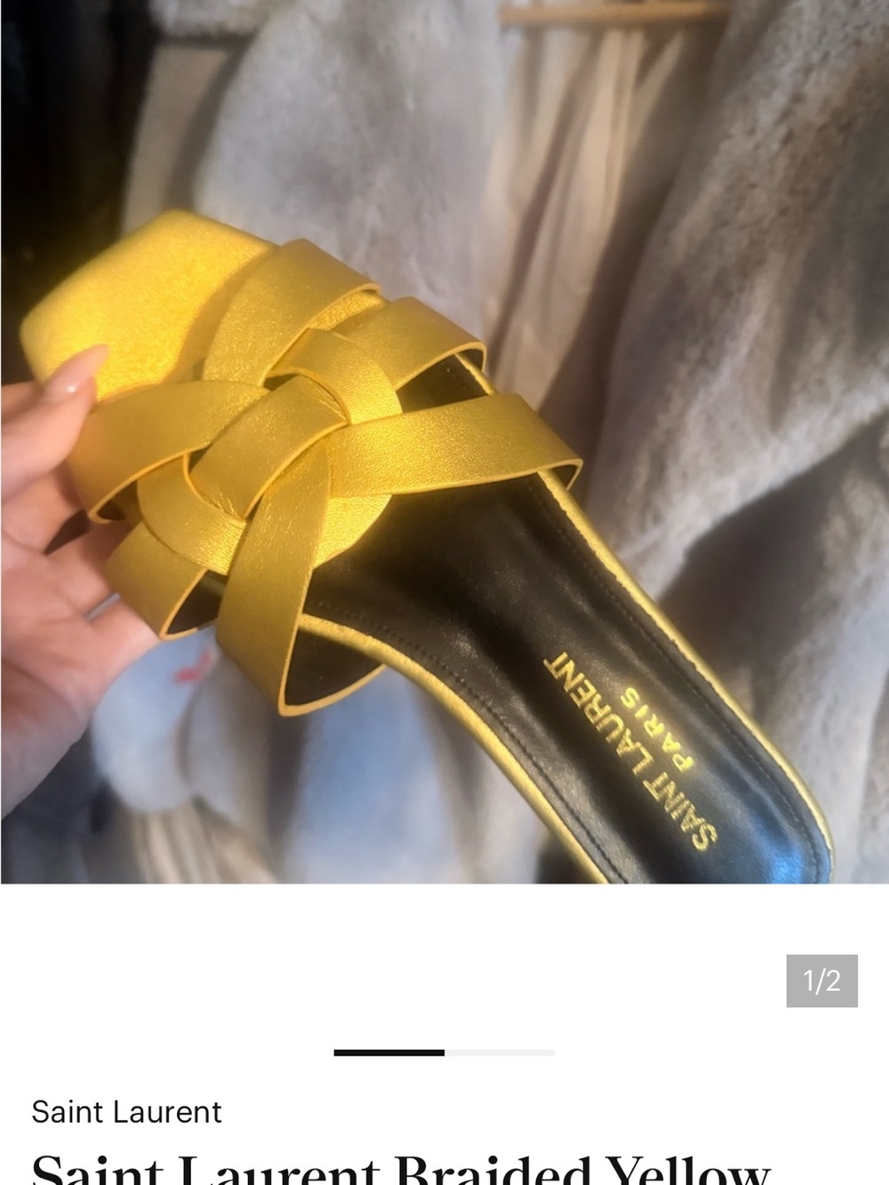 Saint Laurent Yellow Braided Leather Slide Mule